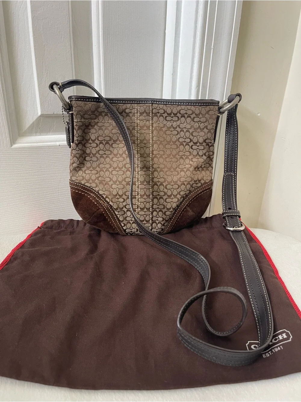 Coach Vintage Tan Brown Signature Crossbody Bag